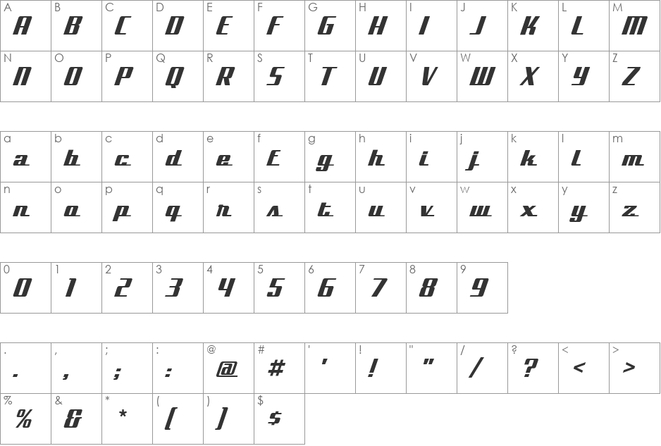 Global-RegularScript font character map preview