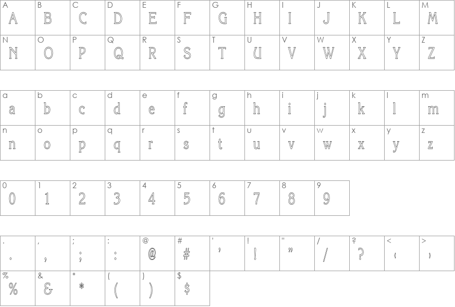 Gloria-LightHC font character map preview