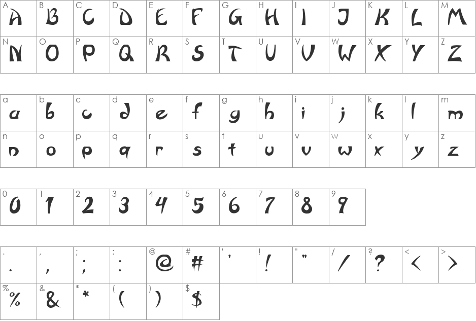 Gloriental font character map preview