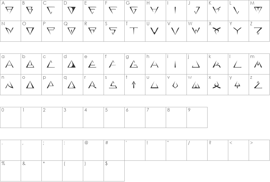 GlOrY font character map preview