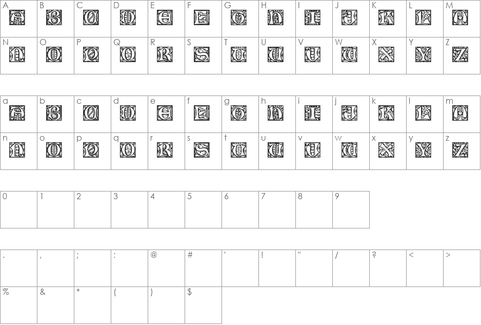 GloucesterInitials font character map preview