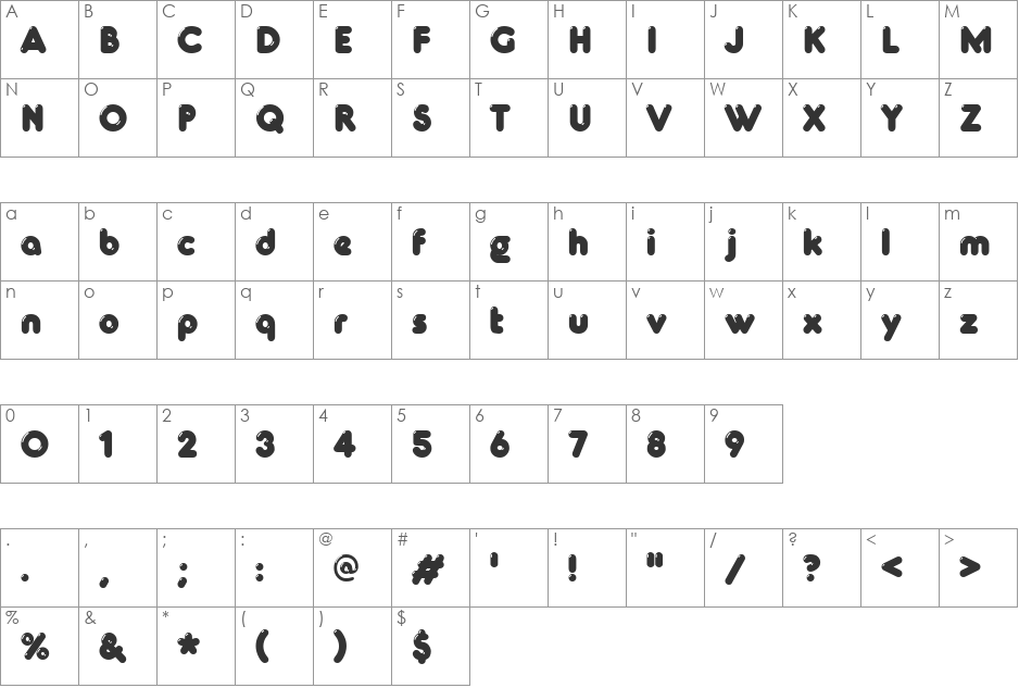 Glowworm font character map preview