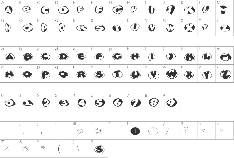 Glyptographs font character map preview