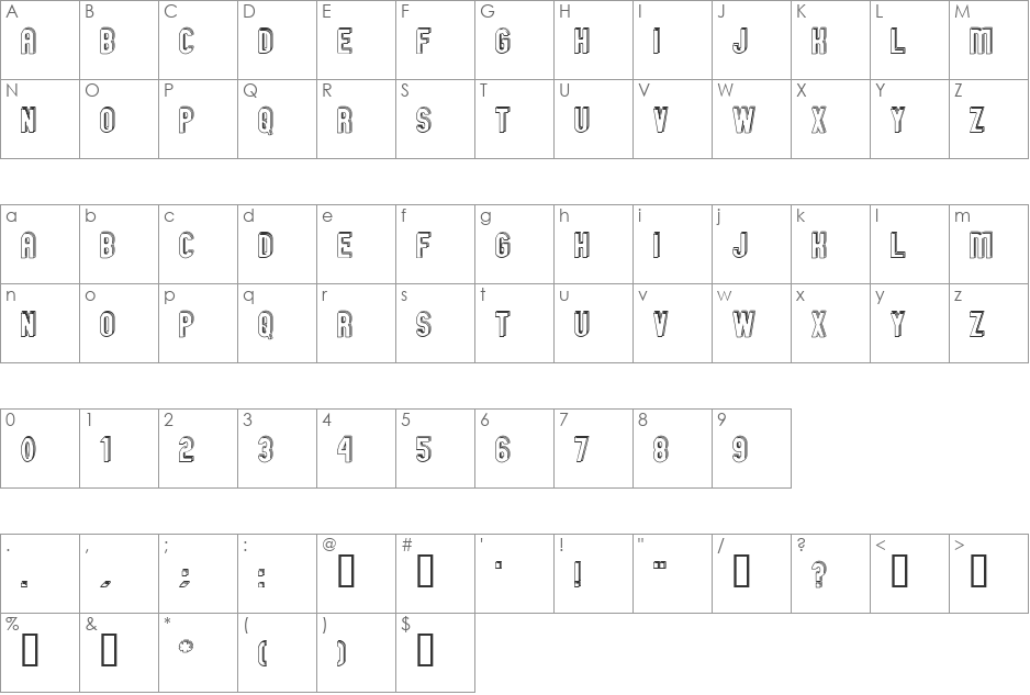 GM Exp Offset Doubleoutline font character map preview