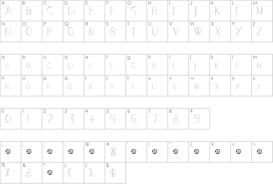 go to the sky font character map preview