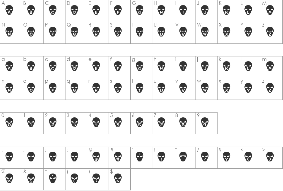 Goalie font character map preview