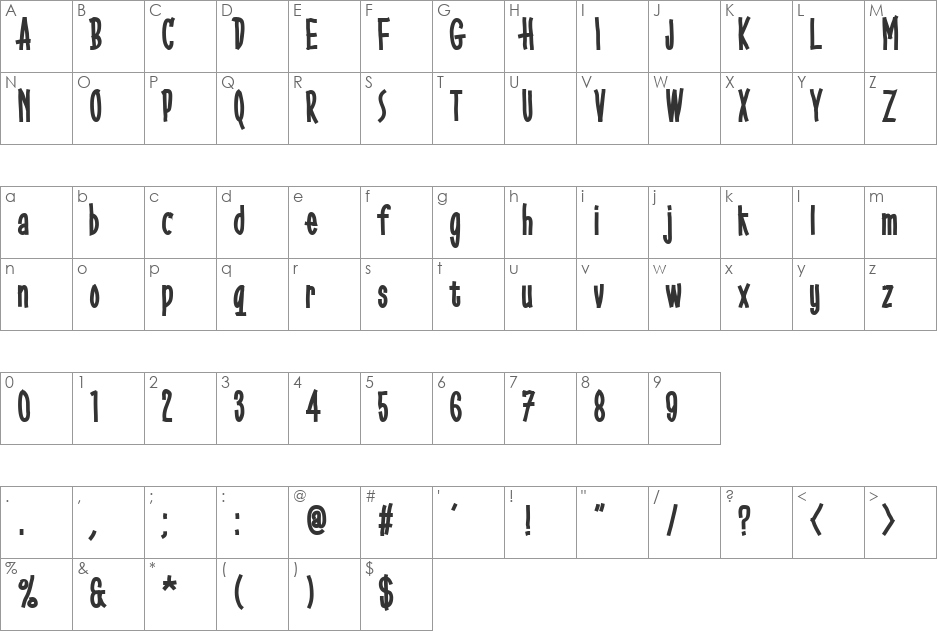 Gobbledegook font character map preview