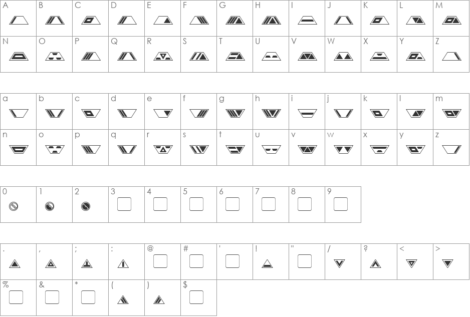 Gobotronic font character map preview