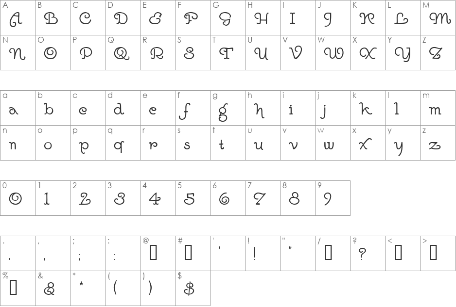 Goddard font character map preview