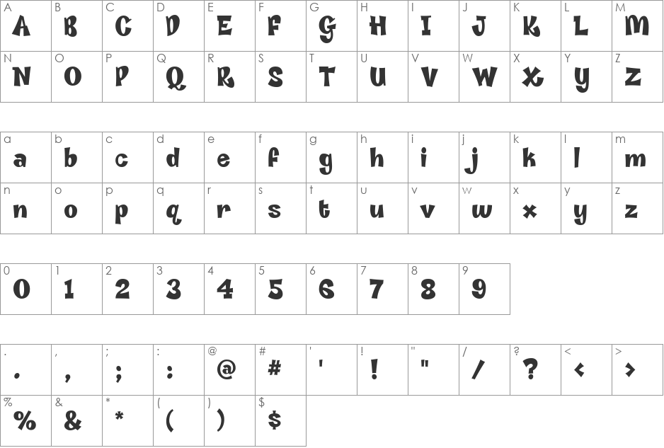 Godfrey font character map preview
