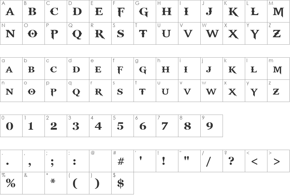 GodOfWar font character map preview