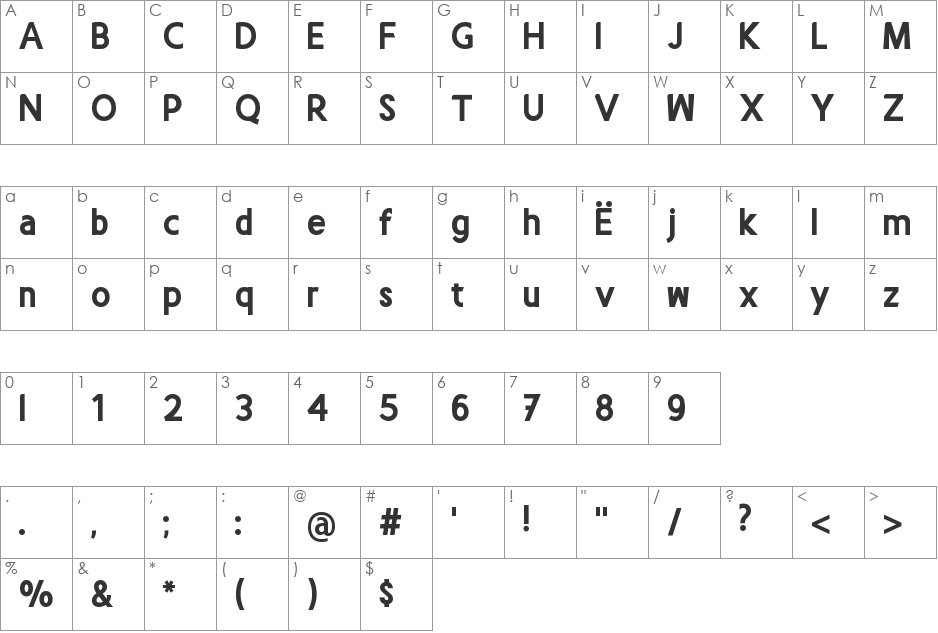 Godus font character map preview