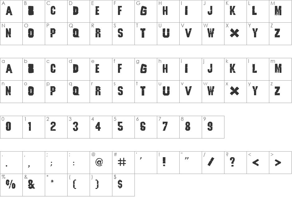 Godzilla font character map preview