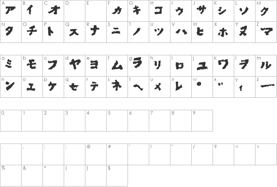 Godzilla's Ofuro font character map preview