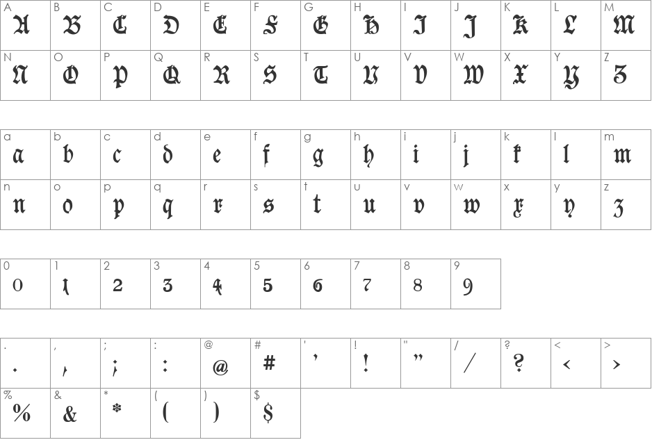 Goeschen Fraktur UNZ1A font character map preview