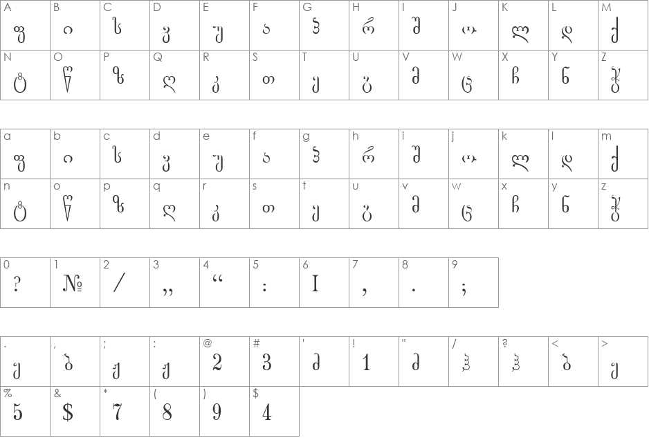 GOGEBASHVILI A&V font character map preview