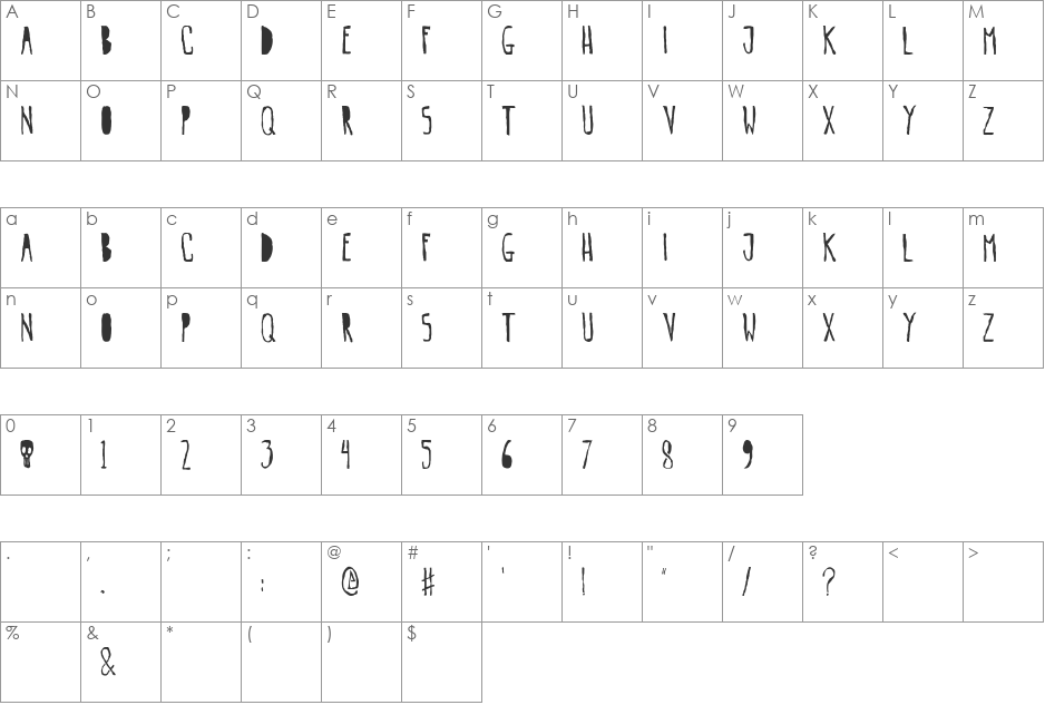 gogozombie font character map preview