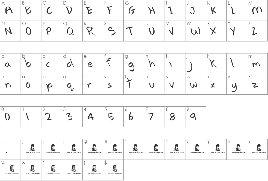 Anxiety Management font character map preview