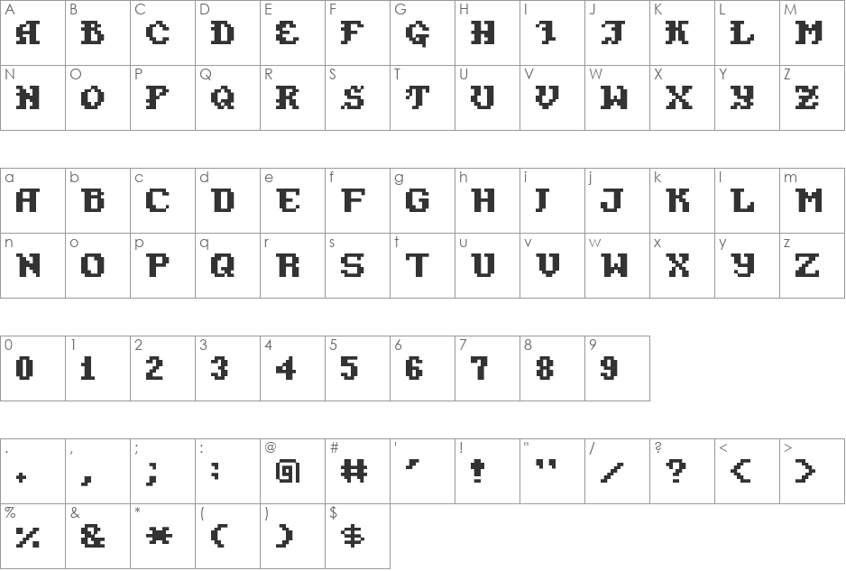 Gold Box font character map preview