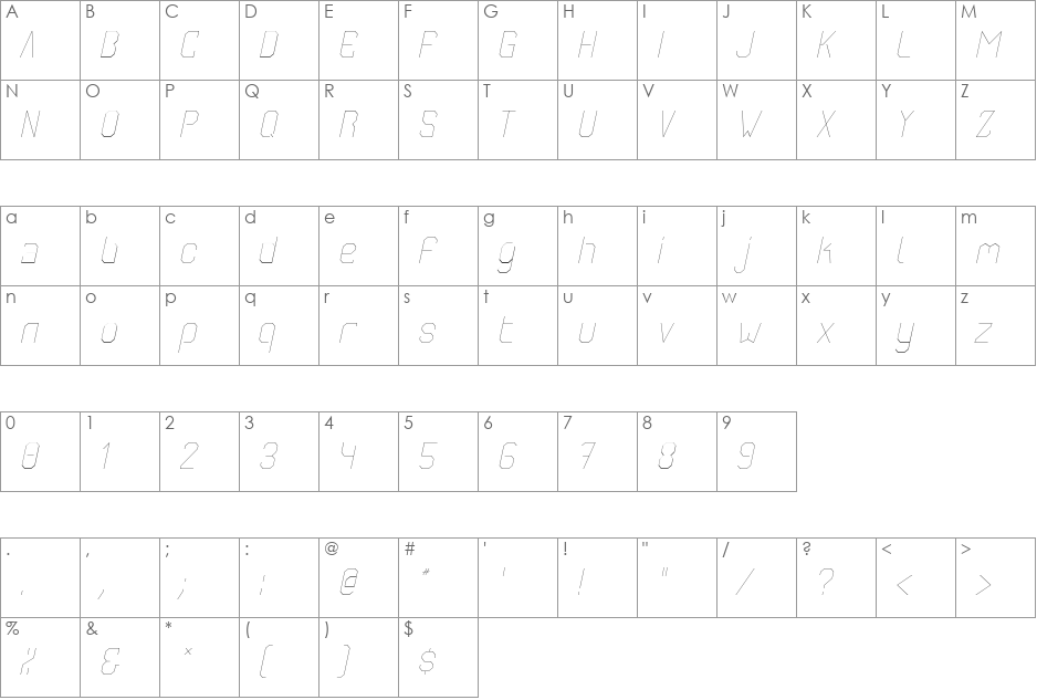 Anxiolytic font character map preview