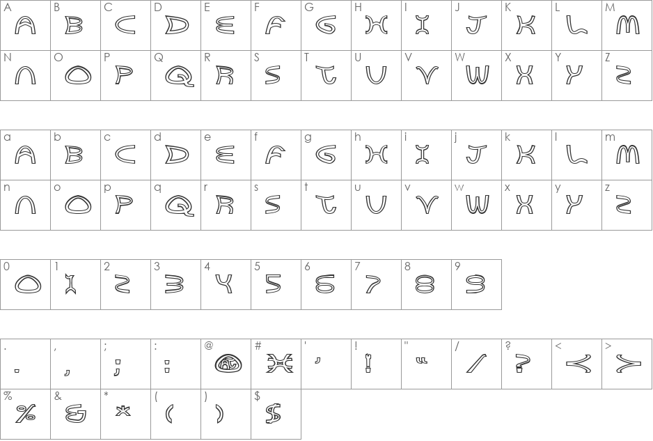 Golden Arches Outline font character map preview