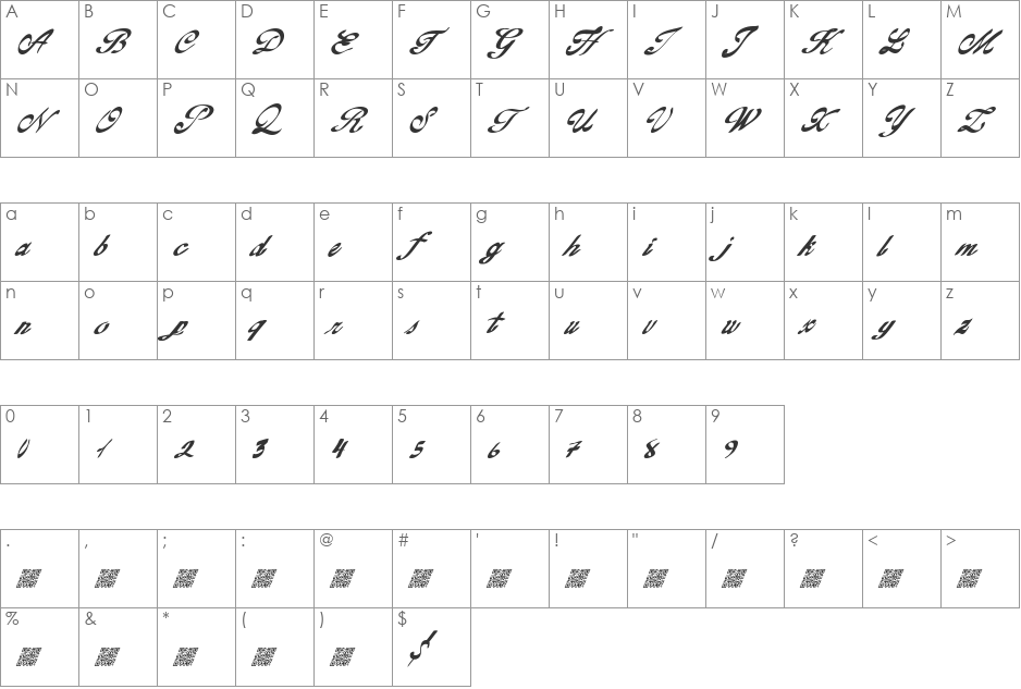 GoldFinger font character map preview