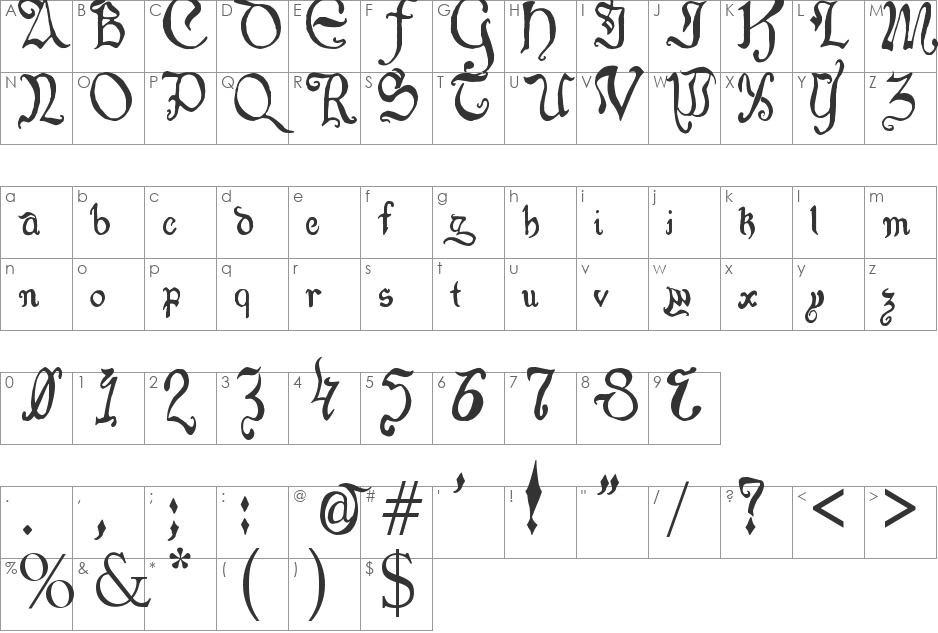 Goldilocks_Reprised font character map preview