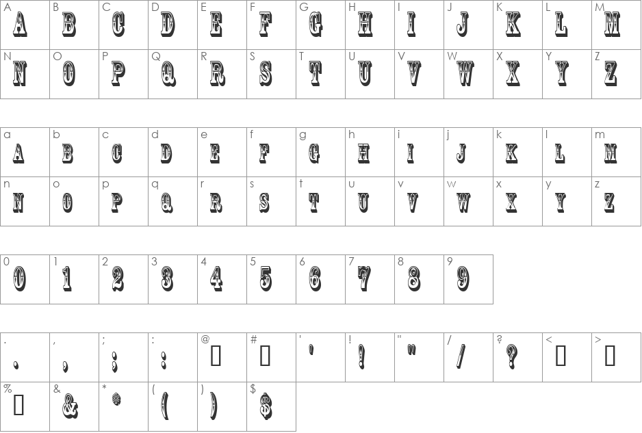 GoldRushCondensed font character map preview