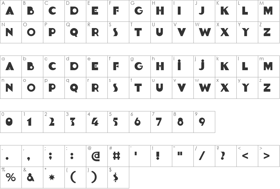 Goldsaber font character map preview