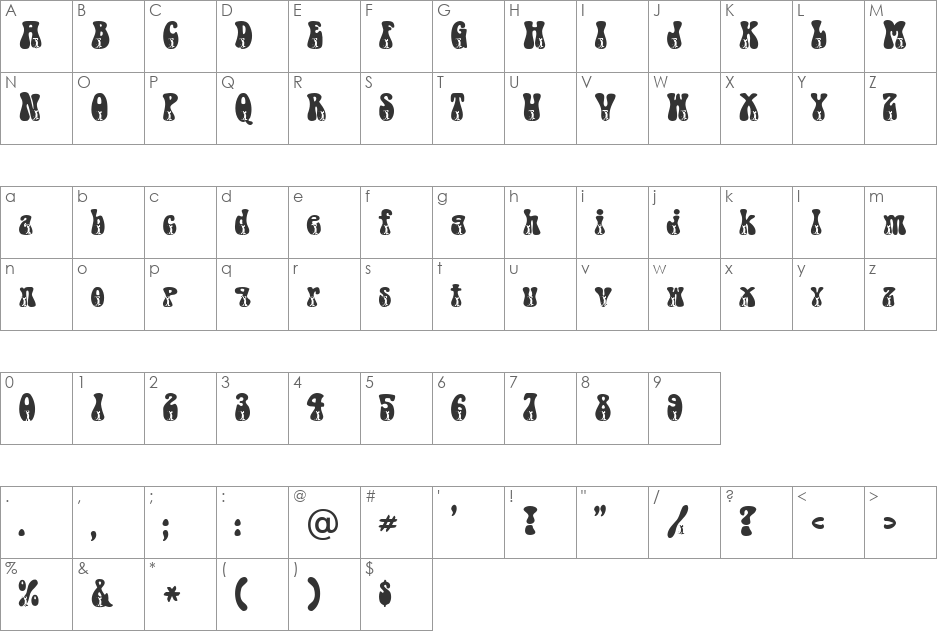 Golf Becker font character map preview