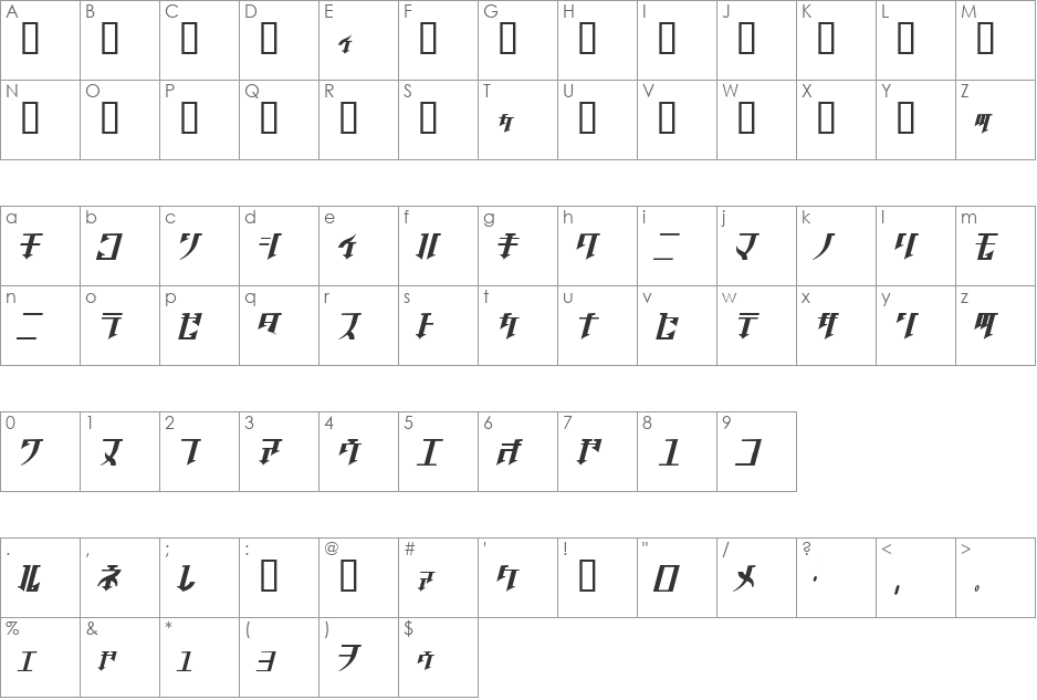 Golgotha font character map preview