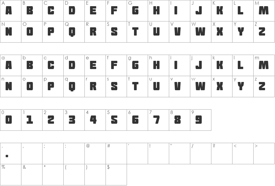 Goma Block font character map preview