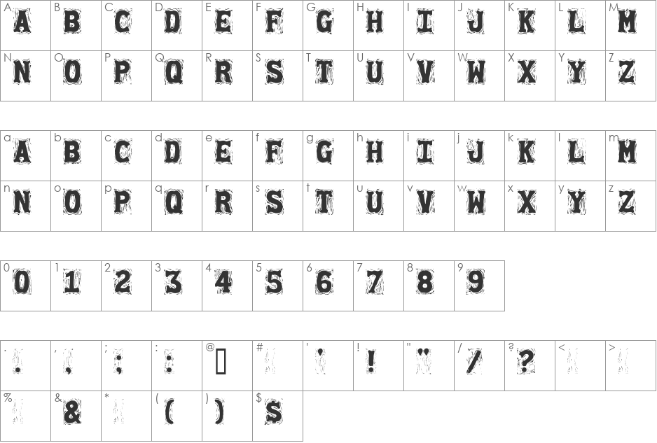 Gommogravure font character map preview
