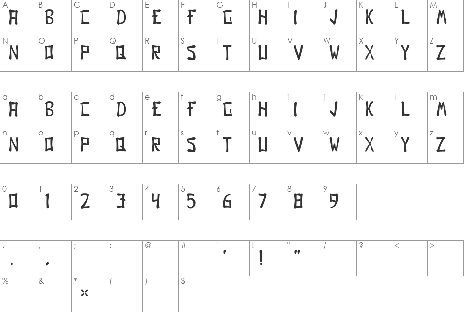 Gomo font character map preview
