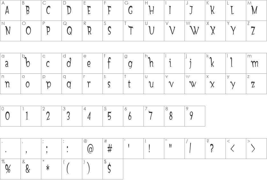Gondoliere font character map preview