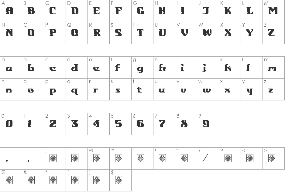 gondrong font character map preview