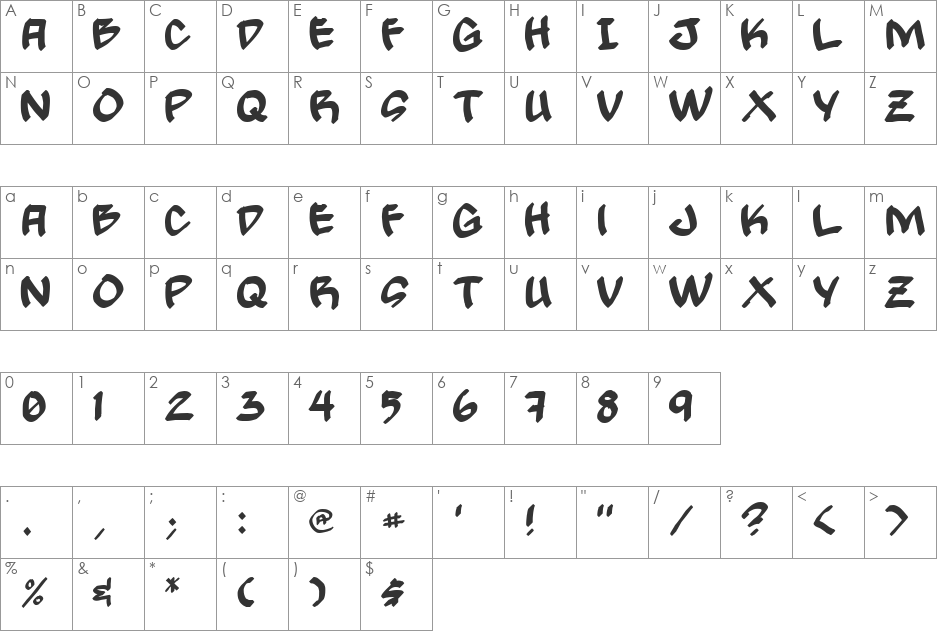 Gong! font character map preview