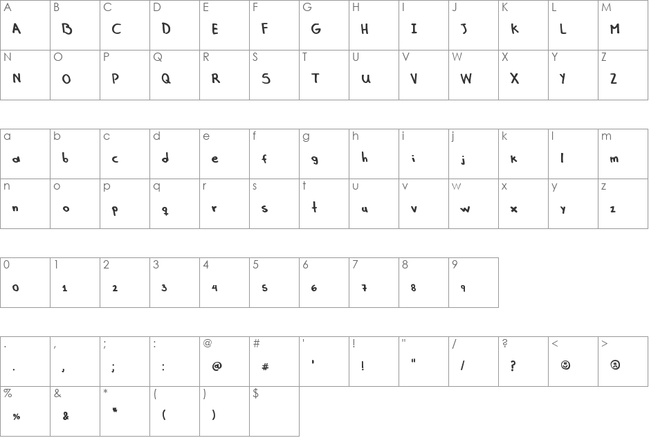 Gonza! font character map preview