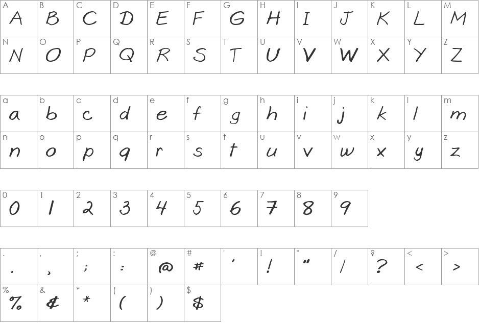 Goobascript font character map preview