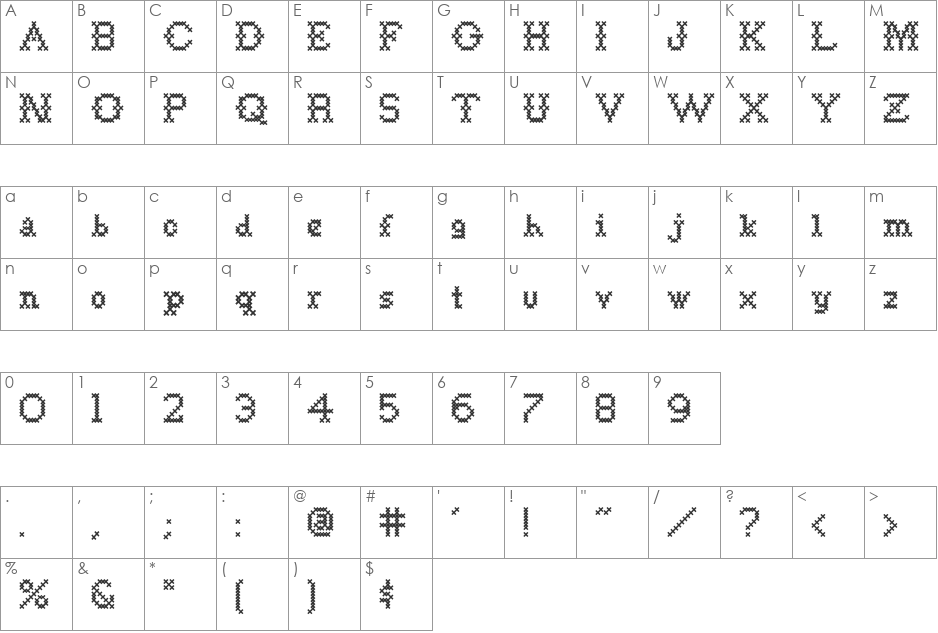 Goodbye Crewel World NF font character map preview