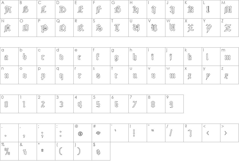GoodCity Plain Hollow font character map preview