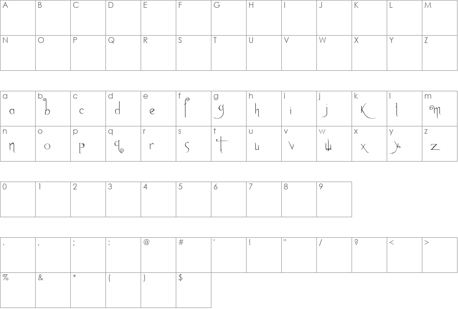 Anywhere But Home font character map preview