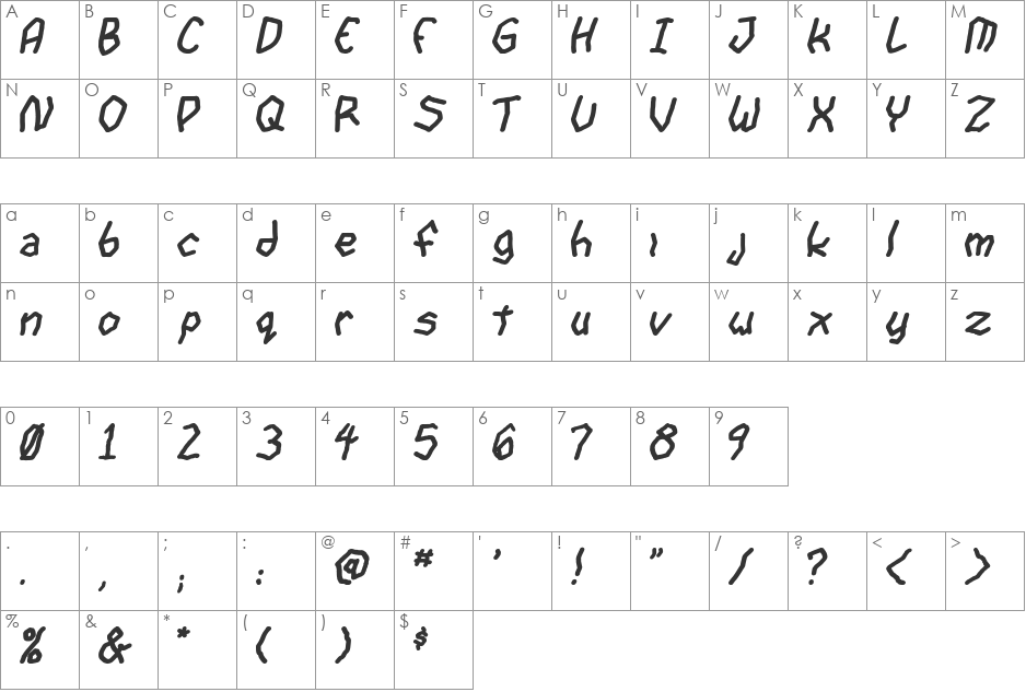 goon spectre TBS font character map preview
