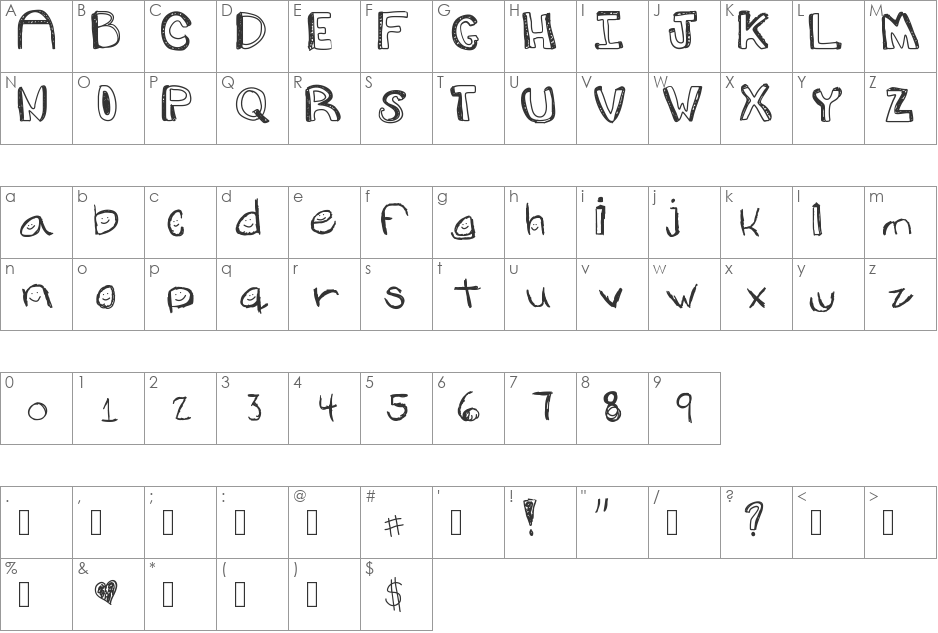 Goons font character map preview