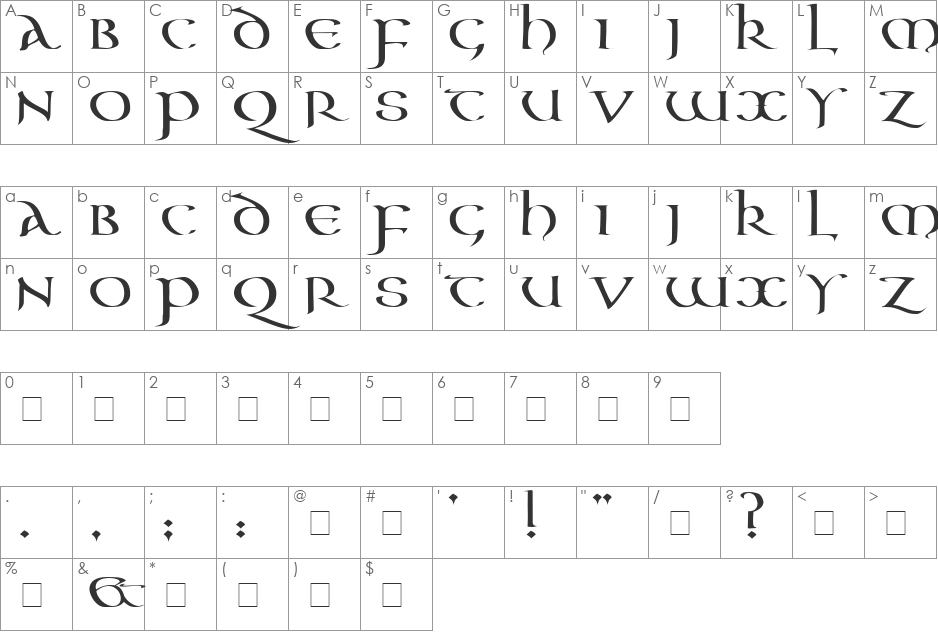 Aon Cari font character map preview