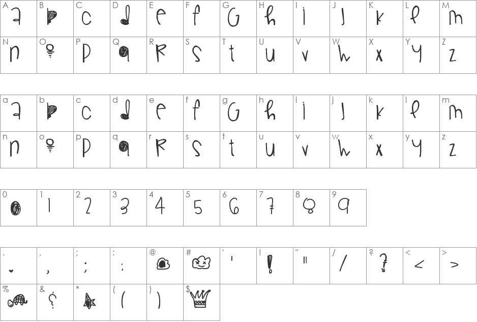 GorgeousFlaws font character map preview