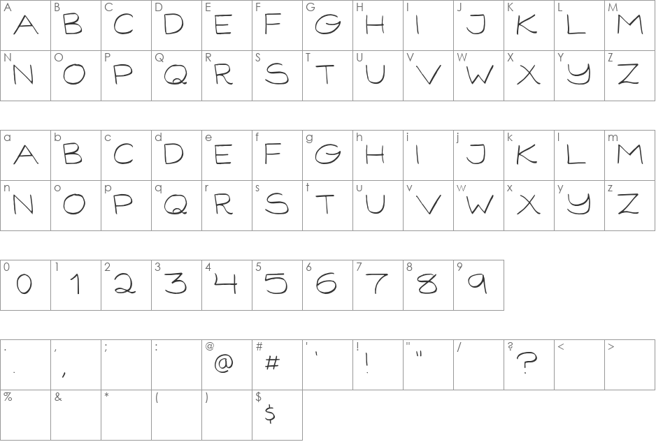 Gorilla Comix font character map preview