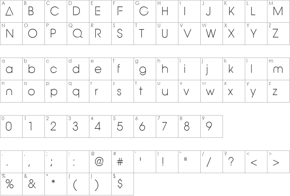 Aovel Neo font character map preview