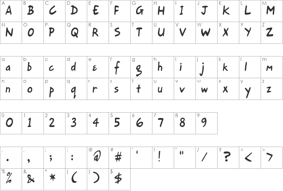 Gort's Fair Hand normal font character map preview