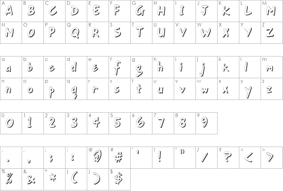 Gort's Fair Hand Shadow font character map preview